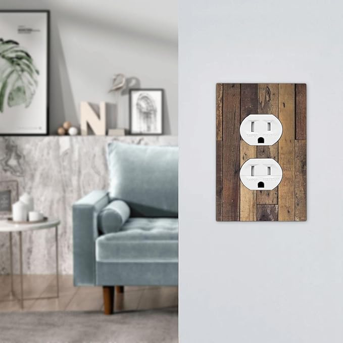 Cool Brown Wood Style Vintage Rustic Print Outlet Covers 1 Gang Duplex Light Switch Cover Decorative Switch Plates Electrical Receptacle Faceplate Wall Plate for Farmhouse Home Decor
