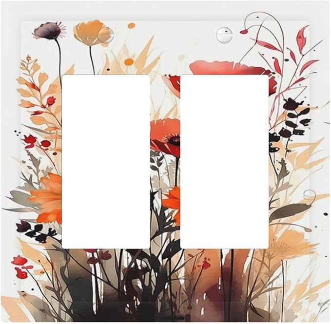 Decorative Outlet Covers Country Watercolor Flowers Art Wildflower 2 Gang Double GFCI Rocker Electrical Wall Panels Light Switch Cover Plate for Bedroom Cabin Decor