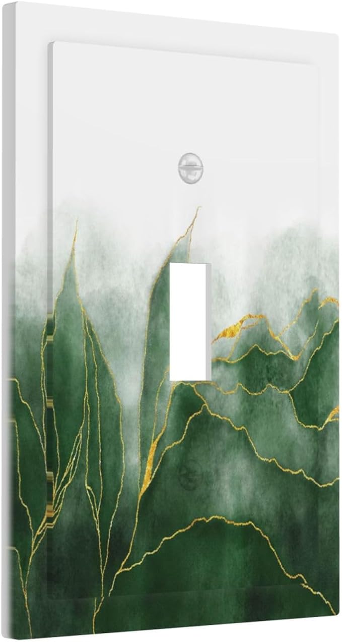 Light Switch Cover Plate Green Gold Leaf Marble Modern Abstract 1 Gang Single Toggle Decorative Switch Plates Wall Plates Electrical Faceplate Socket Covers for Kitchen Bathroom Decor
