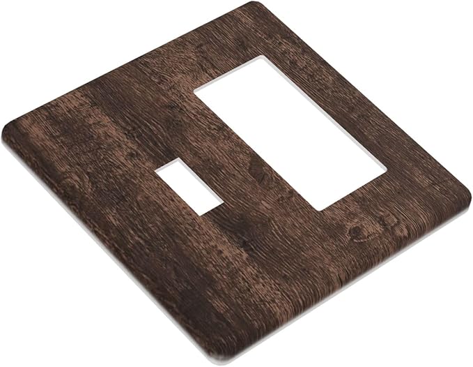 Brown Dark Wood Plank Rustic Vintage Print Outlet Covers 1 Toggle 1 Rocker Combination Decorative Wall Plate Electrical Switch Plates Light Switch Cover Plate for Farmhouse Home Decor
