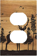Elk Moose Forest Hunting Pyrography Art Wood Texture Print Outlet Covers 1 Gang Duplex Light Switch Cover Decorative Switch Plates Electrical Receptacle Faceplate Wall Plate for Farmhouse Bedroom Home