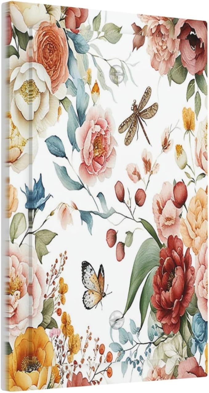 Rustic Style Colorful Peony Butterfly Dragonfly Light Switch Cover Plate 1 Gang Electrical Wall Plates Faceplate Decorative Switch Plate No Device Blank for Bedroom Living Room Decor