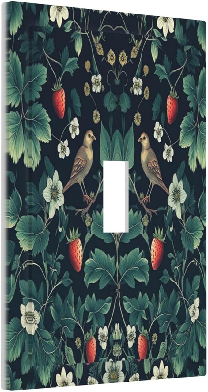 Decorative Light Switch Cover Strawberry Birds Flowers Plant Morris Floral 1 Gang Single Toggle Device Electrical Faceplate Switchplates Decorator Outlet Wall Plate for Bedroom Farmhouse