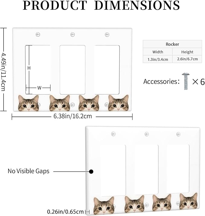 Cat Triple Rocker Wall Plate Decorative 3 Gang Light Switch Covers Electrical Switchplate Home Decorate Faceplat for Bathroom Bedroom Kitchen Room 4.5 x 6.38 Inch