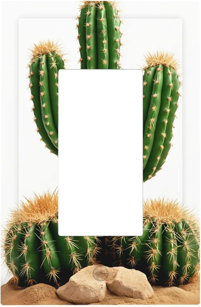 Boho Cactus Garden Single Rocker Switch Cover - 1-Gang Standard US Size Minimalist Desert Landscape Design Light Switch Covers for Bedroom Bathroom Living Room Decor