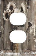 Rustic Floral Country Sunflower Daisy Old Wooden Boards Outlet Covers 1 Gang Duplex Light Switch Cover Decorative Switch Plates Electrical Receptacle Faceplate Wall Plate for Farmhouse Home Decor