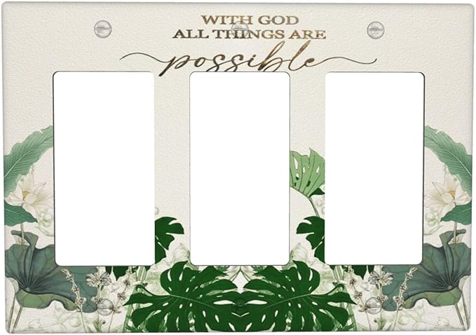 Decorative Outlet Covers Boho Green Monstera Leaf Inspirational Quotes 3 Gang Light Switch Cover Plate Triple Rocker Wall Plates for Electrical Outlets Switch Plate Covers for Home Decor