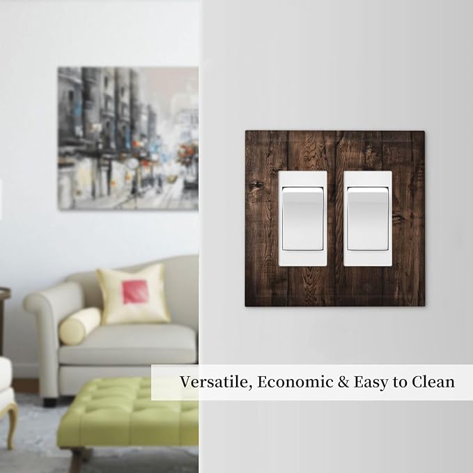 Rustic Brown Wood Plank Vintage Wooden Texture Print Decorative Outlet Covers 2 Gang Double GFCI Rocker Electrical Wall Panels Light Switch Cover Plate for Farmhouse Home Decor