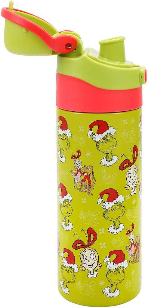 The Grinch & Cindy-Lou Who All-Over Print Green 24 Oz Stainless Steel Water Bottle