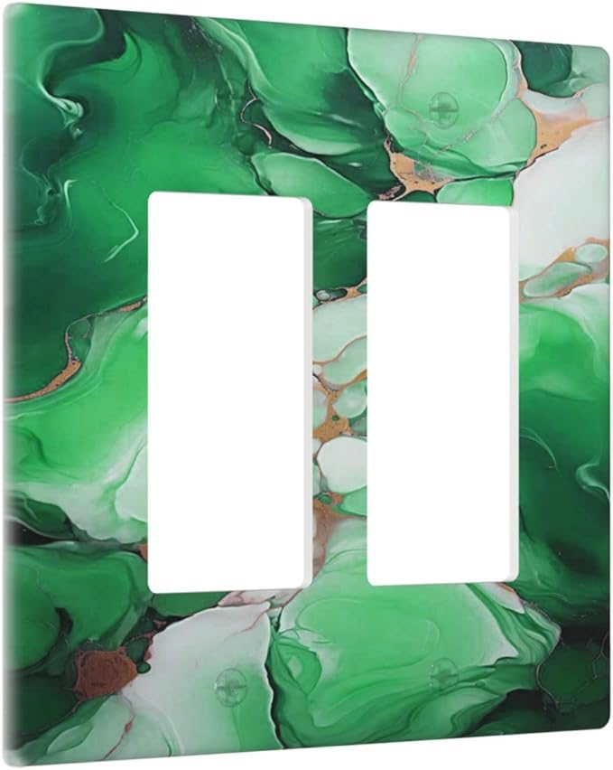 Decorative Outlet Covers Abstract Luxury Emeralds Green Gold MarbleTextures 2 Gang Wall Plate Double Rocker Two Switch Wall Cover Plate Jumbo Dual Electrical GFCI Face Plate
