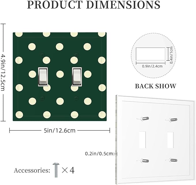 Hunter Green Polka Dot Double Toggle Switch Cover - 2-Gang Standard US Size Retro Preppy Light Switch Covers, Vintage Emerald Dot for All Room Home Decor