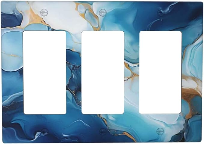 Decorative Outlet Covers Artistic Abstract Blue Marble Gold Line Painted 3 Gang Wall Plate Triple Rocker Switch Light Switch Plate Covers Jumbo Electrical GFCI Switch Cover Plate