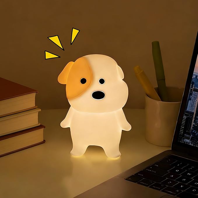 Puppy Night Light for Kids - Squishy Silicone Dog Lamp with Dimmable & 7 RGB Color Changing, Animal Sound, Rechargeable BPA-Free, Dog Nightlight Gift for Children/Teens/College Students