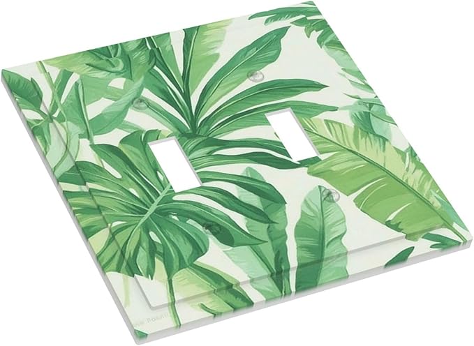 Decorative Switch Plates Tropical Palm Tree Leaf Green Plant 2 Gang Double Toggle Outlet Light Switch Cover Wall Plate Electrical Faceplate For Bed Room Living Room Decor