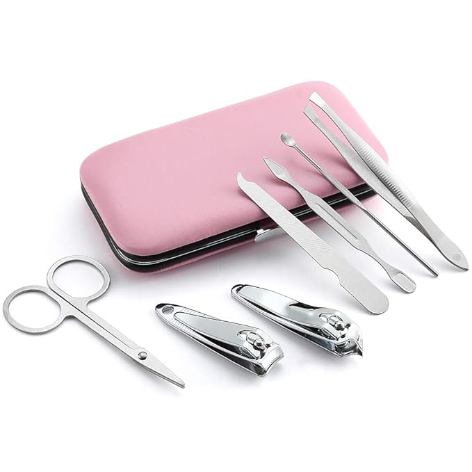 3 Pack 7Pcs Manicure Set,Cute and Surprisingly Sturdy Stainless Steel Nail Clipper Set with case, Great Gifts Personal Pedicure Kit for Women Men Girls Travel, Pink Blue Green