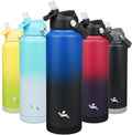 Konokyo Insulated Water Bottle with Straw Lid,40 oz Stainless Steel Vacuum Metal Bottle with Silicone Handle,Black Blue