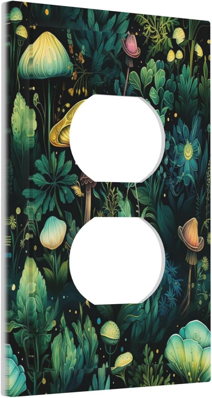 Green Dark Forest Mystical Mushroom Single Duplex Wall Plate Covers Light Switch Cover 1 Gang Outlet Plate Decorative Switchplate Covers Electrical Faceplate for Country Bathroom Bedroom Decor