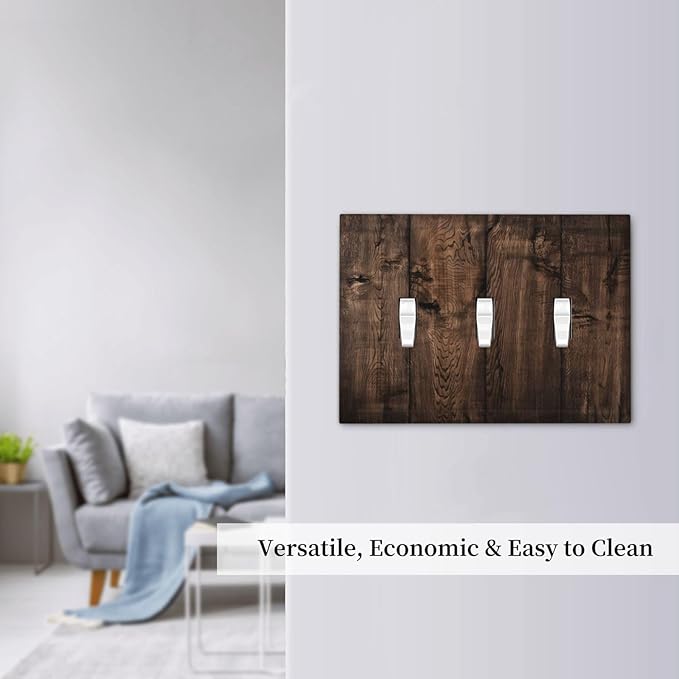 Rustic Brown Wood Plank Vintage Wooden Texture Print Decorative Switch Plates 3 Gang Wall Plate Triple Toggle Light Switch Cover Faceplate Electrical Wall Panels for Farmhouse Home Decor
