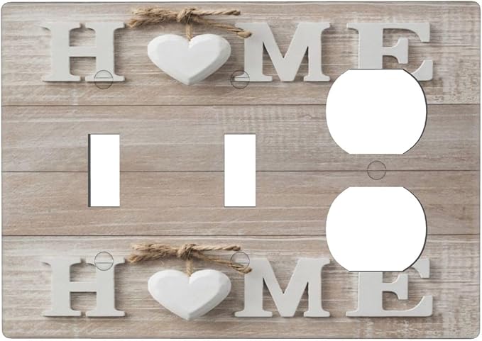 Farm Country Love Home Wood Print 3-Gang 2-Toggle 1-Duplex Receptacle Combination Light Switch Decorative Triple Combo Device Switches/Rocker Outlet Covers and Wall Plate
