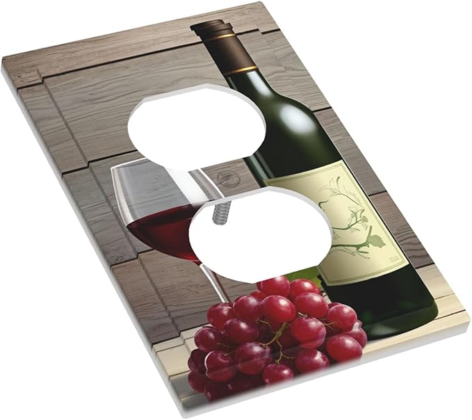 Rustic Wine & Grape Vineyard Scene Duplex Wall Plate - 1-Gang Standard US Size Wine Lover's Home Outlet Covers for Kitchen Decor
