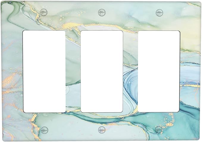 Light Switch Covers Teal Gold Marbling Turquoise 3 Gang Rocker Electrical GFCI Decorative Triple Outlet Wall Plate Cover Switchplate for Bathroom living Room Decor