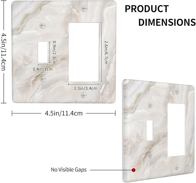 Abstract Luxury White Marble Texture Outlet Covers 1 Toggle 1 Rocker Combination Decorative Wall Plate Electrical Switch Plates Light Switch Cover Plate for Bathroom Kitchen Living Room Decor