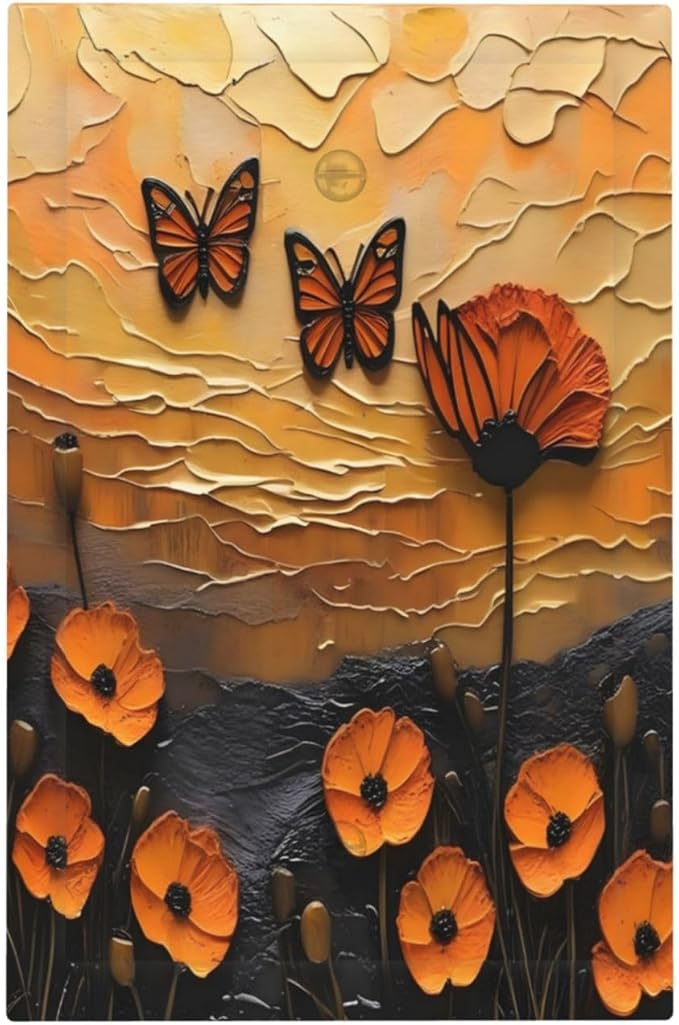 Oil Painting Flower Sunset Butterfly Vintage Rustic Floral Light Switch Cover Plate 1 Gang No Device Blank Electrical Wall Plates Faceplate Decorative Switch Plate Covers for Bedroom Living Room Decor