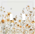 Yellow White Daisy Floral Bee Wild Flower Decorative Switch Plates 2 Gang Double Toggle Outlet Light Switch Cover Wall Plate Electrical Faceplate for Bedroom Living Room Decor