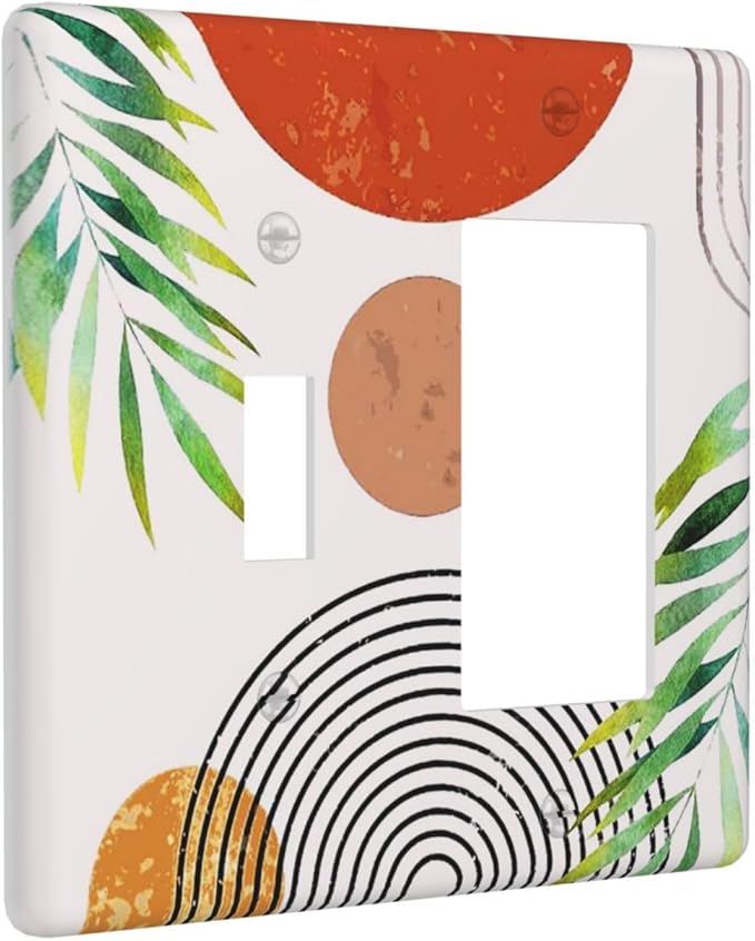 Red/Orange Mid Century Boho Sun Abstract 2 Gang Combination 1-Toggle 1-Decorator/Gfci Device Wall Plates Contemporary Sunset One Rocker with Toggle Combo Light Switch Plates and Socket Outlet Covers