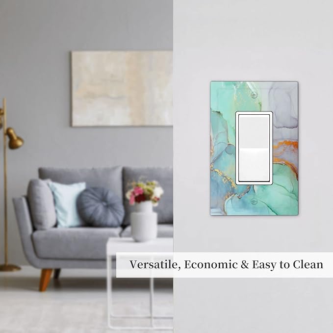 Blue Green Jade Texture Purple and Gold Stripes Colourful Marble Light Switch Cover Plate 1 Gang Wall Plate Single Rocker Plate Covers Teal Bathroom Bedroom Lightswitch Faceplate Green Decorative