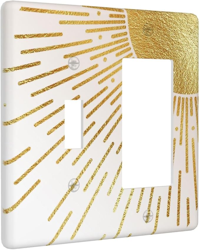 Mid Century Boho Gold Sun Abstract Sunrise Outlet Covers 1 Toggle 1 Rocker Combination Decorative Wall Plate Electrical Switch Plates Light Switch Cover Plate for Kids Room Home Decor