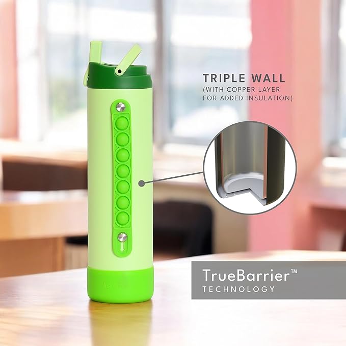 Elemental Iconic Kids Water Bottle for School - 100% Leak-Proof Insulated Water Bottles with Straw Lid & Pop-It Handle for Boys & Girls - Triple-Wall Insulated & BPA-Free, 20oz – Island Green