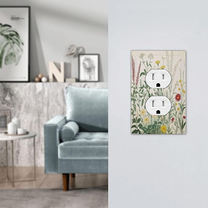 Rustic Wildflower Green Plants Daisy Floral Outlet Covers 1 Gang Duplex Light Switch Cover Decorative Switch Plates Electrical Receptacle Faceplate Wall Plate For Farmhouse Bed Room Decor