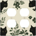 Decorative Outlet Covers Funny Black Cat Green Leaf 2 Gang Light Switch Cover Plate Double Duplex Wall Plates for Electrical Outlets Switch Plate Covers for Bedroom Home Decor