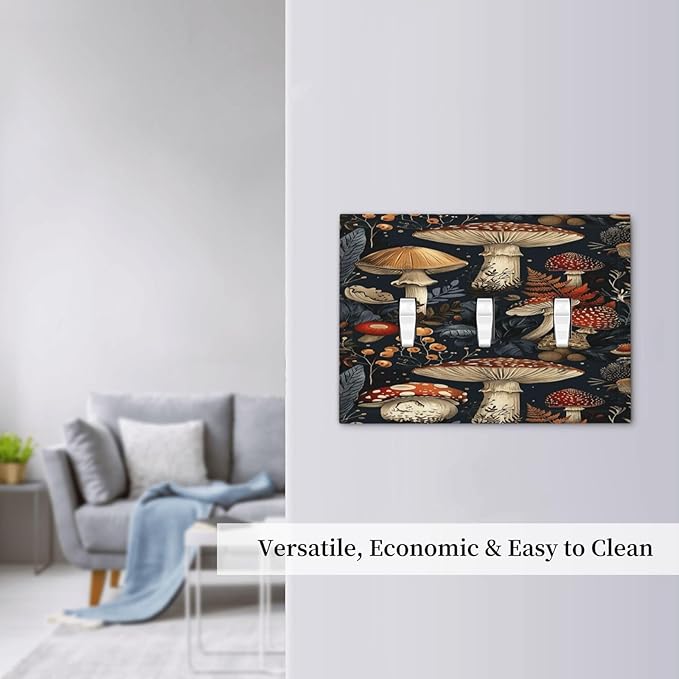 Decorative Light Switch Cover Plate Vintage Mushroom Floral 3 Gang Wall Plate Triple Toggle Switch Plate Covers Electrical Outlet Cover for Bedroom Kids room Decor