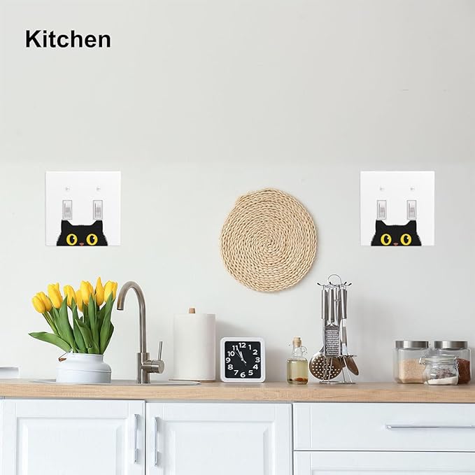 Cute Black Cat 2-Gang Double Toggle Switch Plate, Cartoon Cat Wall Plate for Bedroom, Bathroom, Living Room & Home