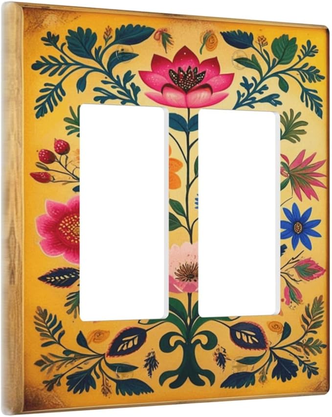 Decorative Art Light Switch Covers BlackCat&Flowers 2 Gang Dual Rocker Outlet Switch plate Faceplate GFCI for Home Decor