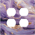 Luxury Marble Texture Purple And Gold Abstract Print Outlet Covers 2 Gang Double Duplex Decorative Light Switch Covers Electrical Wallplates Socket Faceplate for Bathroom Home Decor