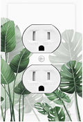 Outlet Covers Boho Tropical Plant Natural Palm Leaf 1 Gang Duplex Light Switch Cover Decorative Switch Plates Electrical Receptacle Faceplate Wall Plate For Bed Room Living Room Decor