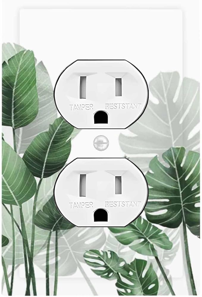 Outlet Covers Boho Tropical Plant Natural Palm Leaf 1 Gang Duplex Light Switch Cover Decorative Switch Plates Electrical Receptacle Faceplate Wall Plate For Bed Room Living Room Decor