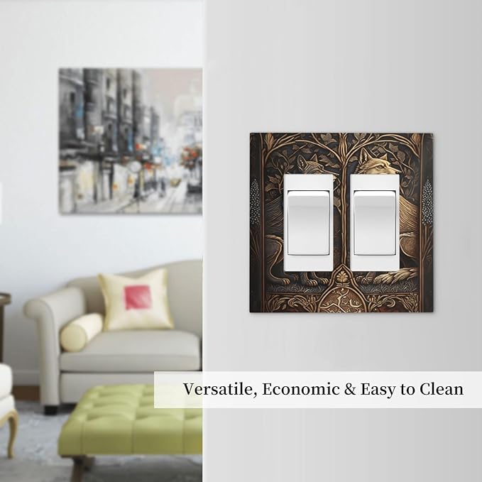 Medieval Wolves Animal Vintage Print Decorative Outlet Covers 2 Gang Double GFCI Rocker Electrical Wall Panels Light Switch Cover Plate for Farmhouse Home Decor
