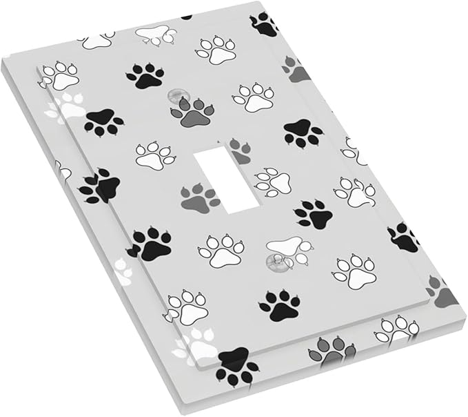 Monochrome Paw Print 1-Gang Toggle Light Switch Plate, Minimalist Dog Lover's Pet Paws Neutral Tone Decorative Wall Plate for Pet Owners Decor