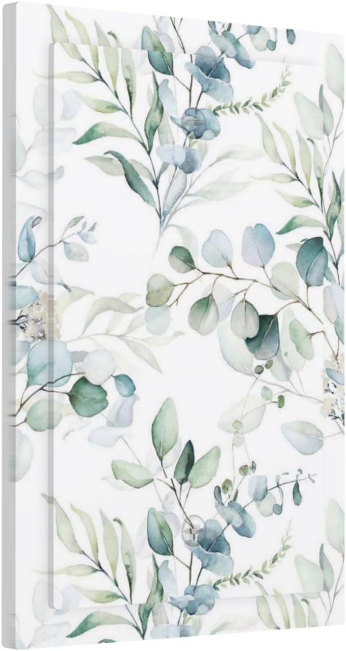 Decorative Blank Receptacle Wall Plate Watercolor Eucalyptus Leaves Sage Green Spring Botanical Plants 1-Gang No Device Light Switch Mid Size Electrical Face Plate Cover for Unused Outlets/Switches