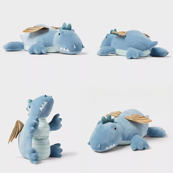 OSOCU® Microwavable Heating Pad Blue Winged Dragon Plush - 1.4 Lb Weighted Stuffed Animal Toy with Tourmaline Beads & Lavender - 16" Squished Long Dinosaur Pillow - Lumbar Back Cushion Lasting Warmth