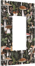 Mid Century Black Boho Mushroom Floral 1-Gang Decorator Rocker Outlet Light Switch Cover Plant Leaf Fungus Forest Botanical Decorative Single Device GFCI Receptacle Switch Wall Plate Dimmer Mid Size