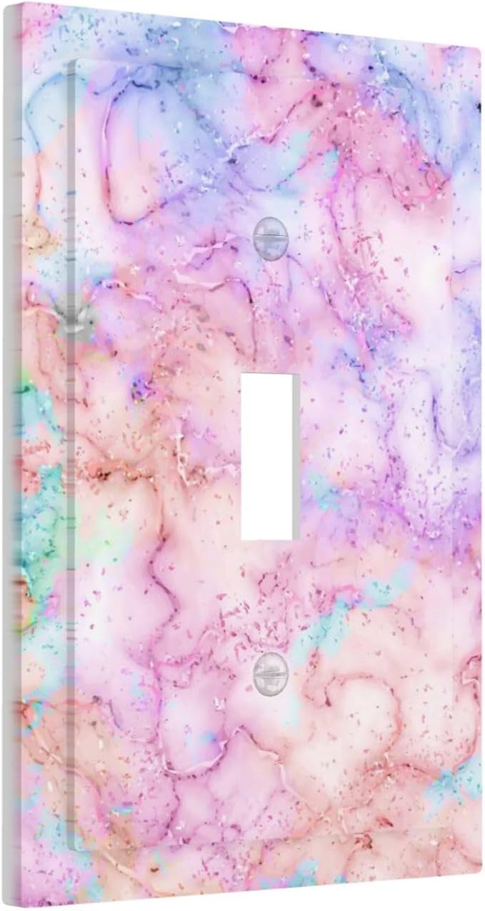 Decorative Switch Plate Covers Cute Marble Texture 1 Gang Single Toggle Light Switch Cover Pink Purple Gold Abstract Jumbo Size Wall Plate Electrical Switchplate Receptacle Plug for Kids Girls Nursery