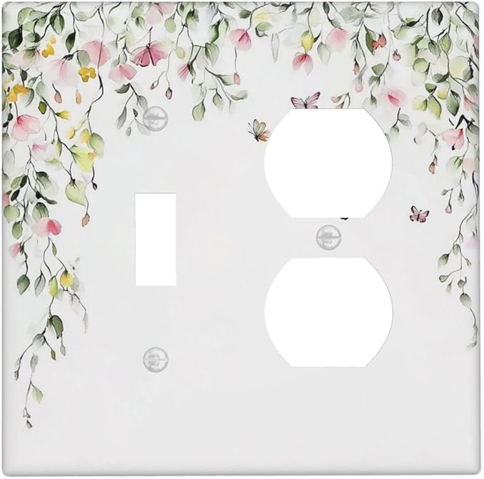 Watercolor Flowers Vine Colorful Butterfly Floral Wallplates 1 Toggle 1 Duplex Switch Plate Electrical Gfci Faceplate Decorative Light Switch Covers For Bed Room Living Room Decor
