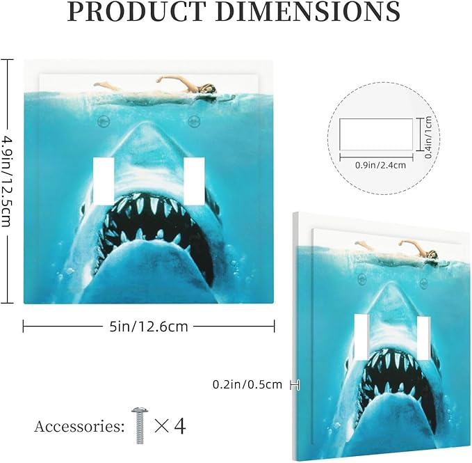 Beach Shark Oceanjaws Movie Vintage Look Decorative Switch Plates 2 Gang Double Toggle Outlet Light Switch Cover Wall Plate Electrical Faceplate for Bathroom Kids Room Decor