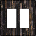 Decorative Switch Plate Covers Black Farmhouse Wood Board 2 Gang Double Rocker Decora Light Switch Cover Western Country Lodge Dual Outlet Wall Plate Electrical Faceplate GFCI for Bathroom