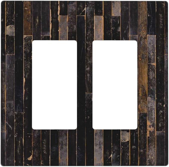 Decorative Switch Plate Covers Black Farmhouse Wood Board 2 Gang Double Rocker Decora Light Switch Cover Western Country Lodge Dual Outlet Wall Plate Electrical Faceplate GFCI for Bathroom